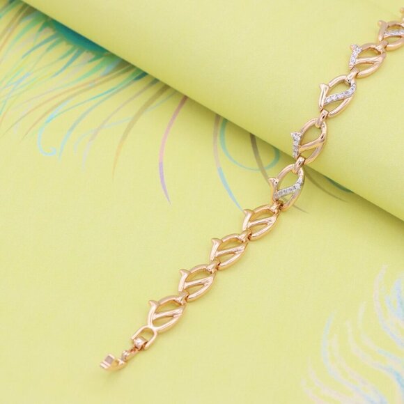 "Elegant Rose Gold Leaf Link Bracelet with Crystal Accents, XPBL0733 - Picture 4 of 11